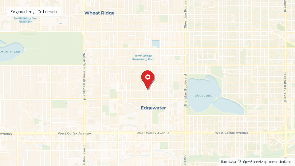 Street map of Edgewater, Colorado with location pin