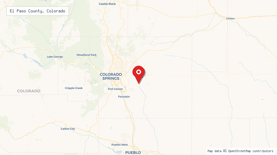 Street map of El Paso County, Colorado with location pin