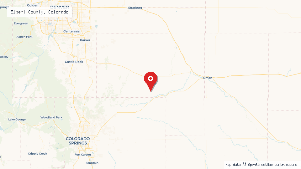 Street map of Elbert County, Colorado with location pin
