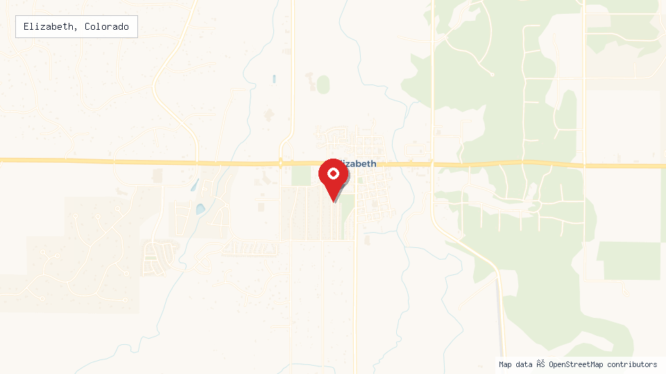 Street map of Elizabeth, Colorado with location pin