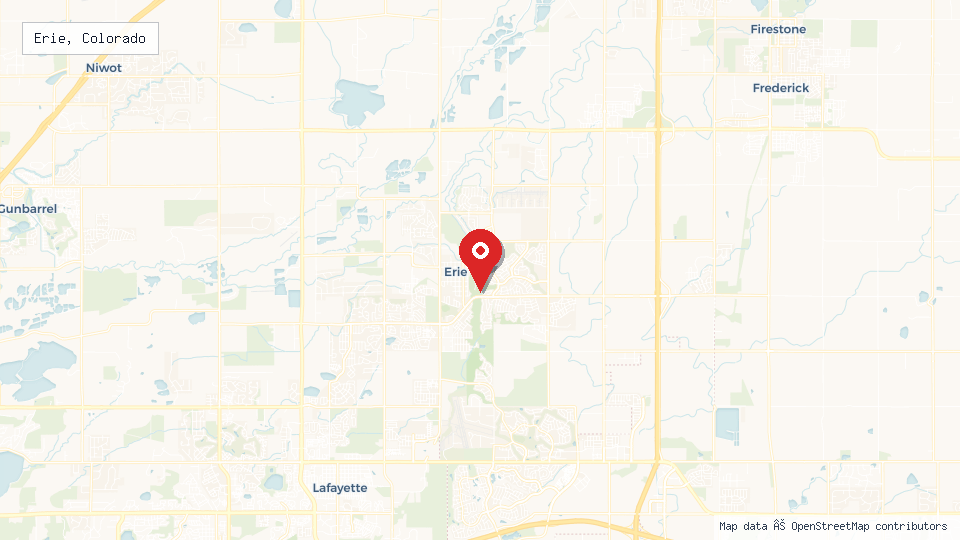 Street map of Erie, Colorado with location pin