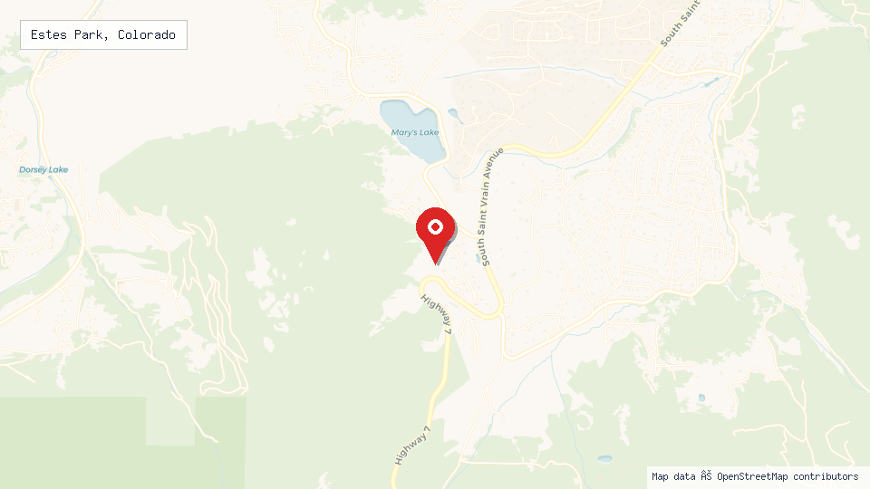 Street map of Estes Park, Colorado with location pin