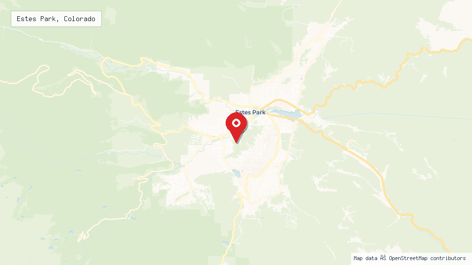 Street map of Estes Park, Colorado with location pin