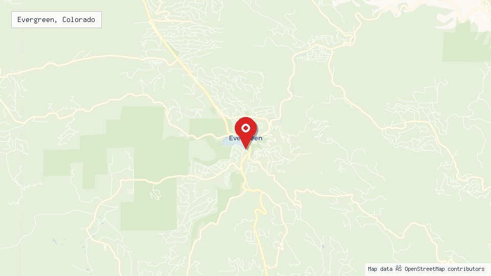 Street map of Evergreen, Colorado with location pin