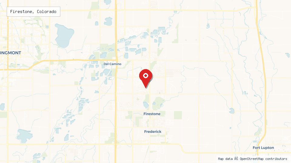 Street map of Firestone, Colorado with location pin