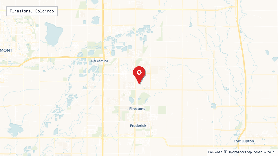 Street map of Firestone, Colorado with location pin