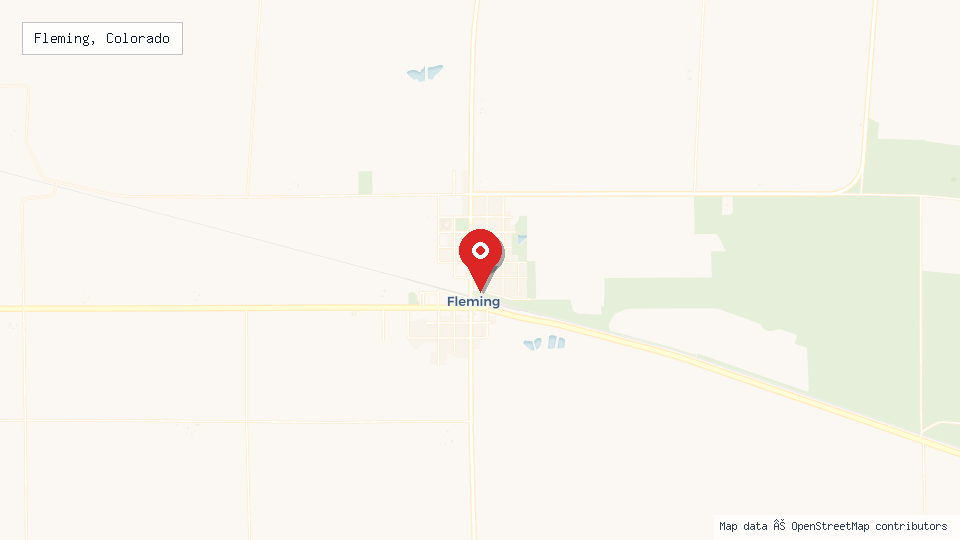 Street map of Fleming, Colorado with location pin