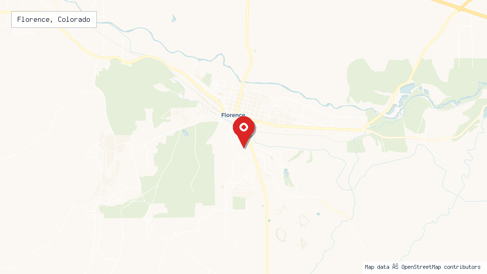 Street map of Florence, Colorado with location pin