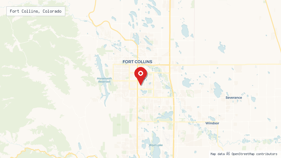 Street map of Fort Collins, Colorado with location pin