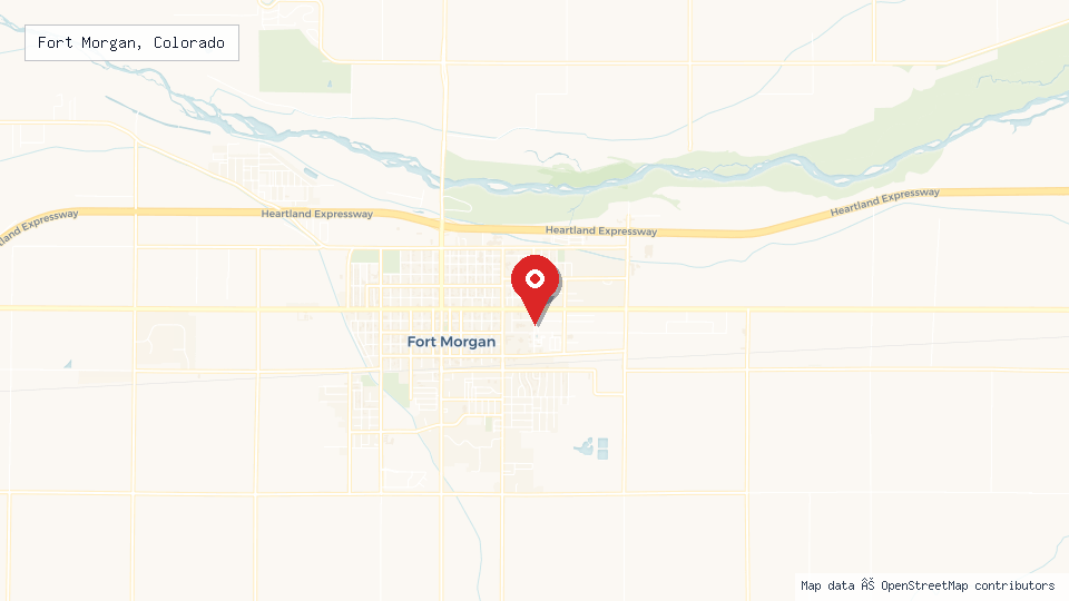 Street map of Fort Morgan, Colorado with location pin