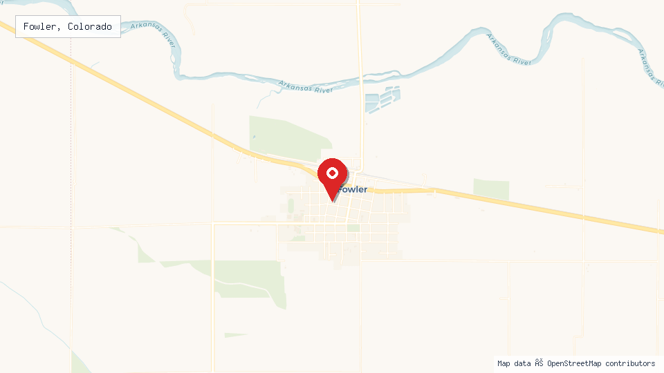 Street map of Fowler, Colorado with location pin