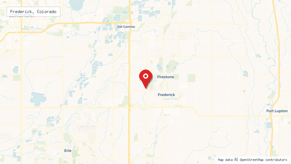 Street map of Frederick, Colorado with location pin