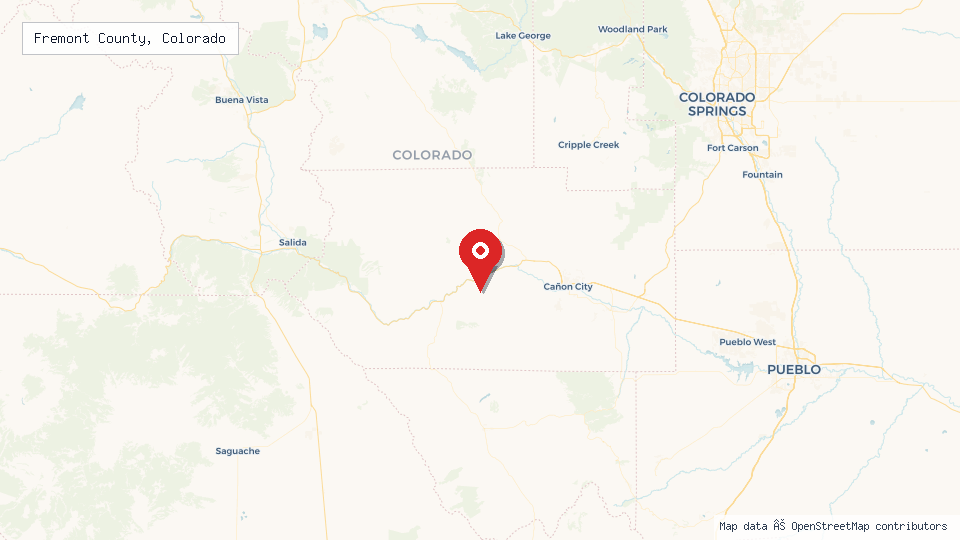 Street map of Fremont County, Colorado with location pin