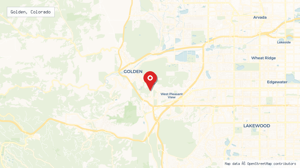 Street map of Golden, Colorado with location pin