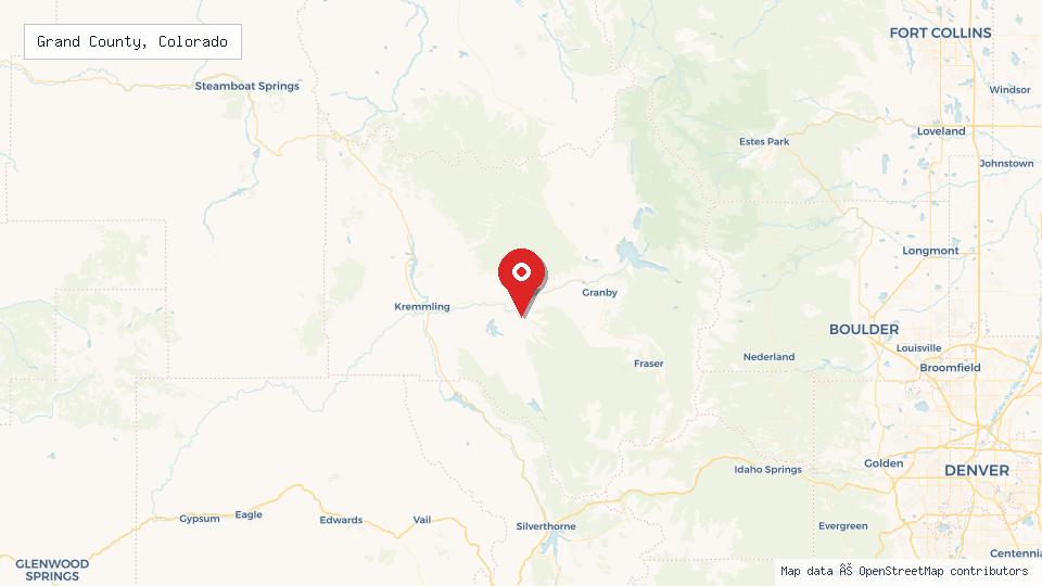 Street map of Grand County, Colorado with location pin