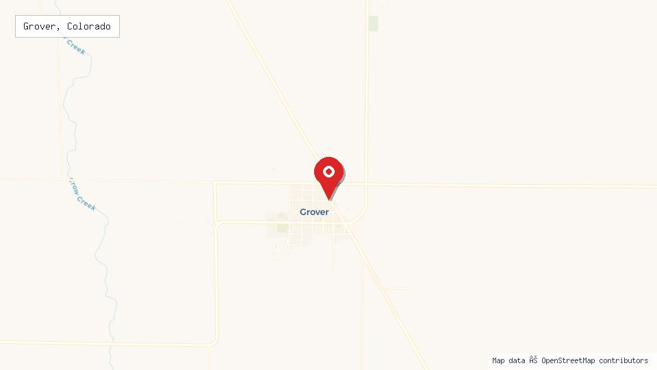 Street map of Grover, Colorado with location pin