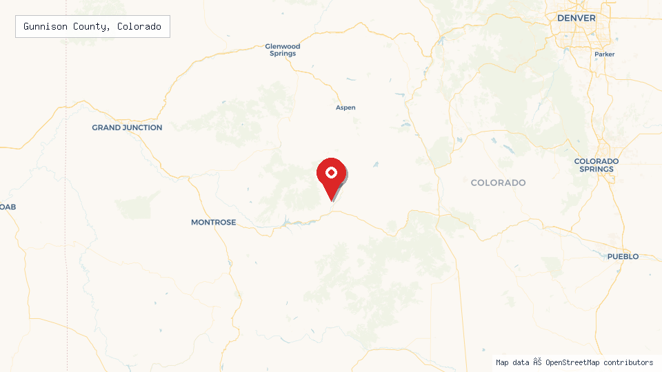 Street map of Gunnison County, Colorado with location pin