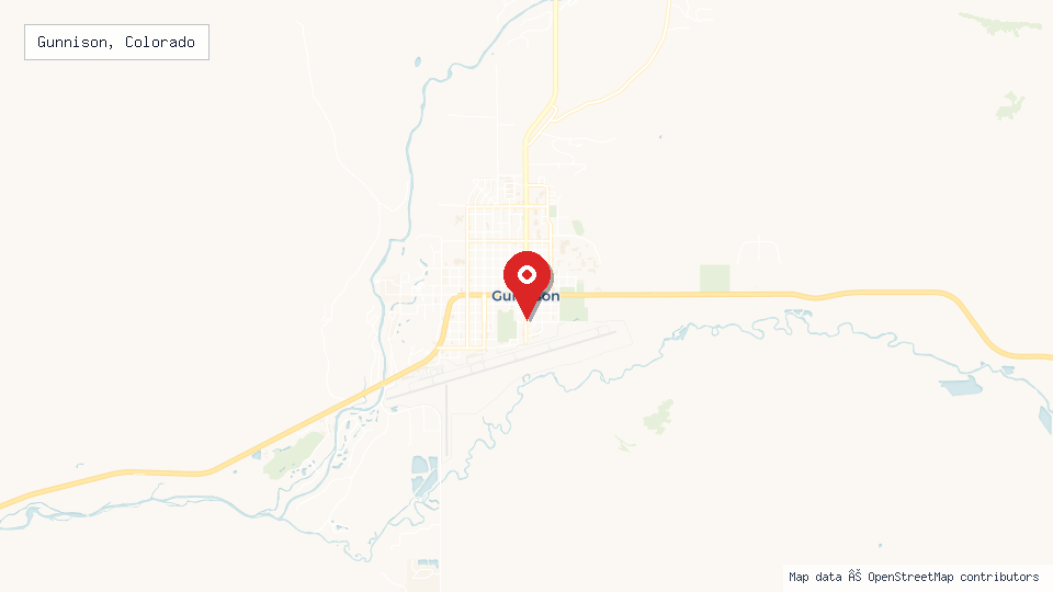 Street map of Gunnison, Colorado with location pin