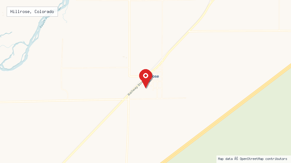 Street map of Hillrose, Colorado with location pin