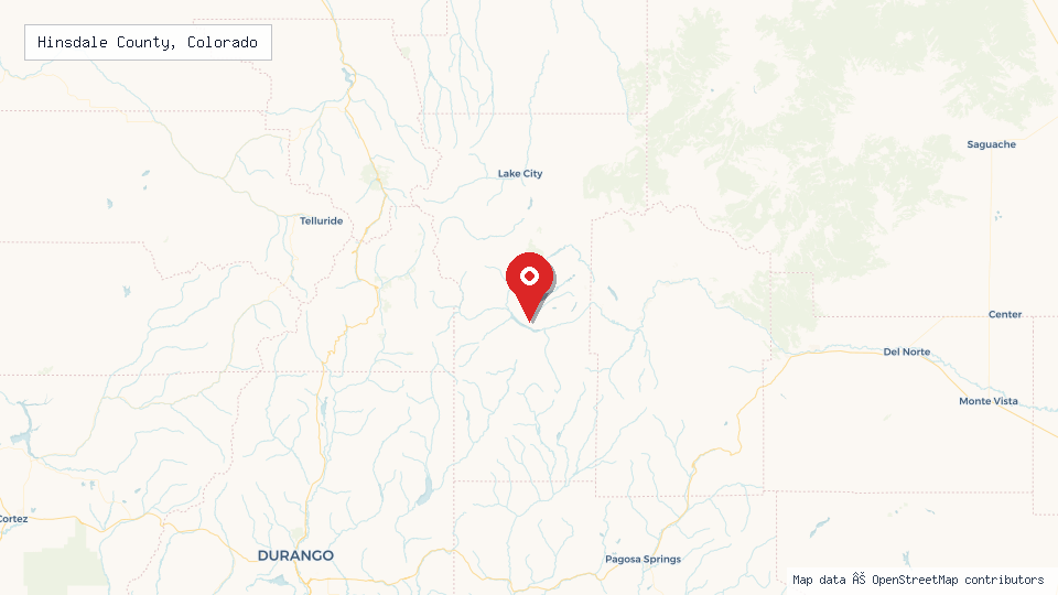 Street map of Hinsdale County, Colorado with location pin