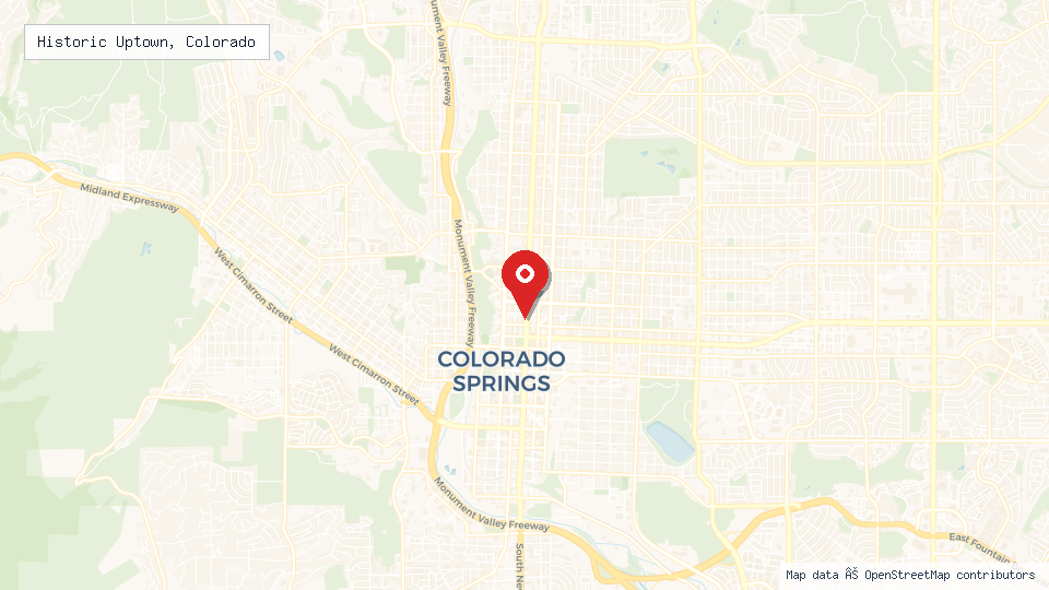 Street map of Historic Uptown, Colorado with location pin