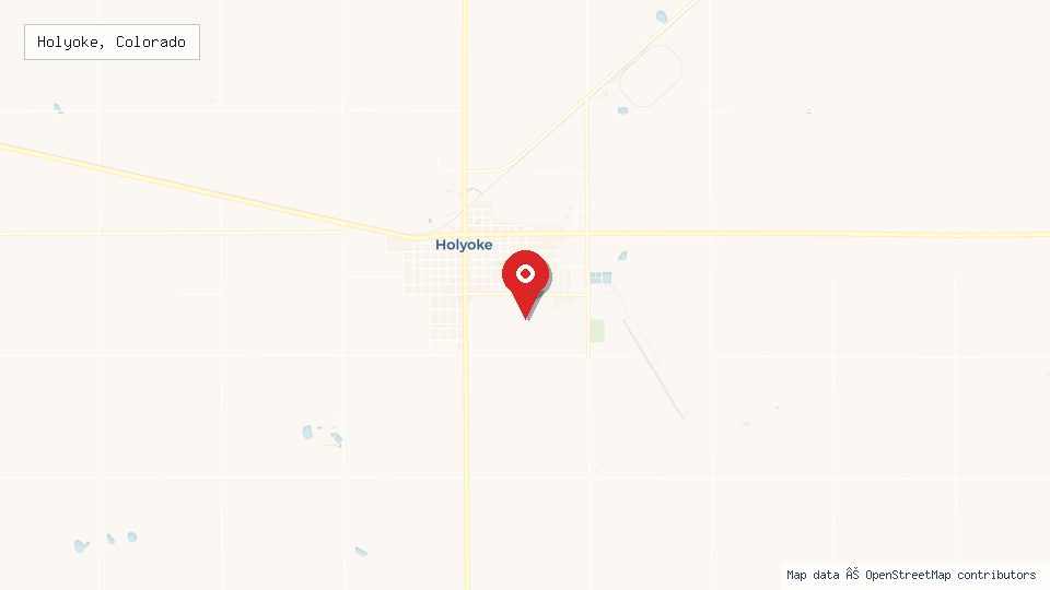 Street map of Holyoke, Colorado with location pin