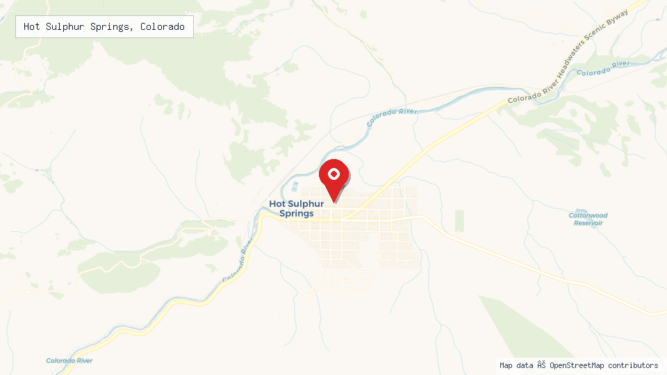 Street map of Hot Sulphur Springs, Colorado with location pin