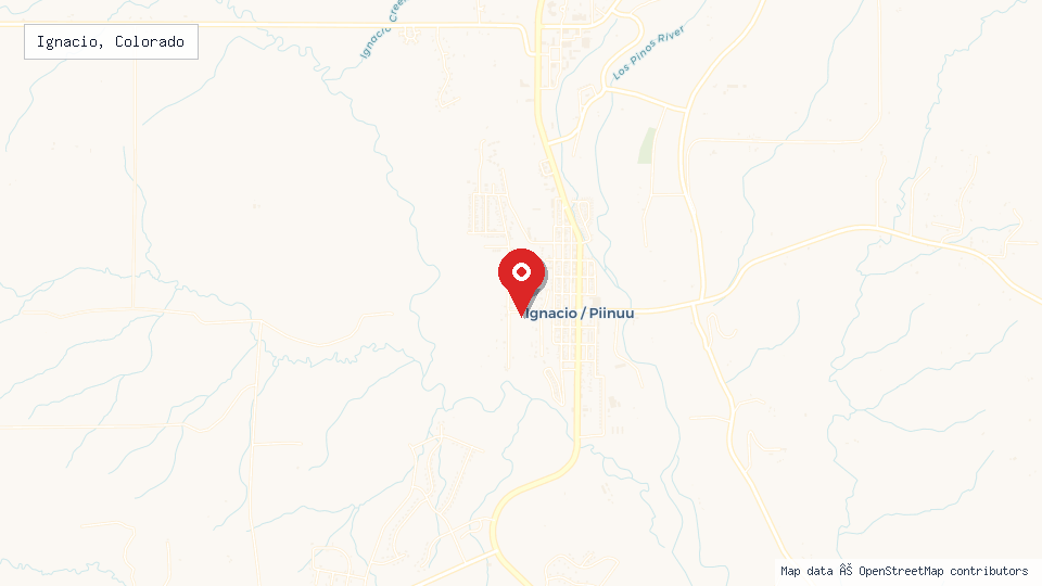 Street map of Ignacio, Colorado with location pin