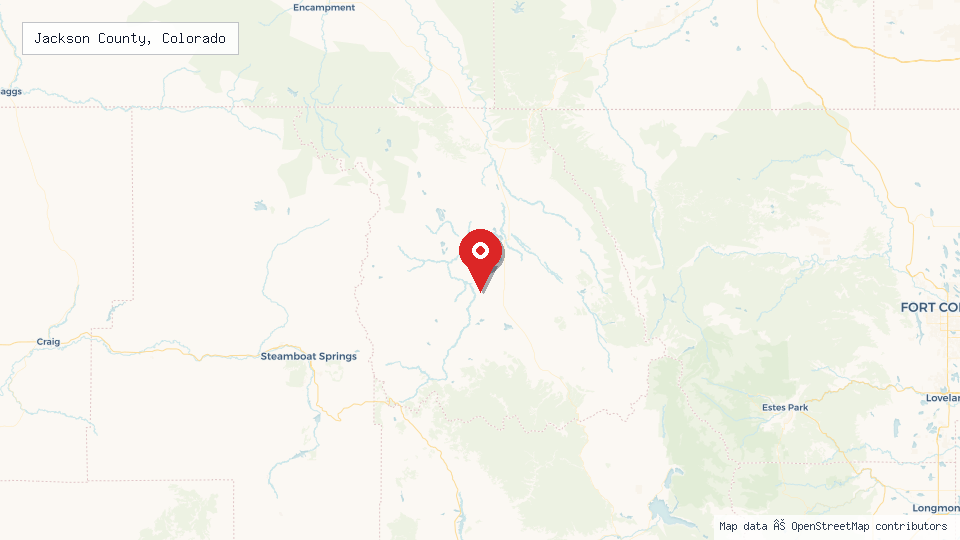 Street map of Jackson County, Colorado with location pin