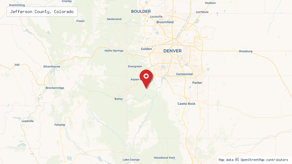 Street map of Jefferson County, Colorado with location pin