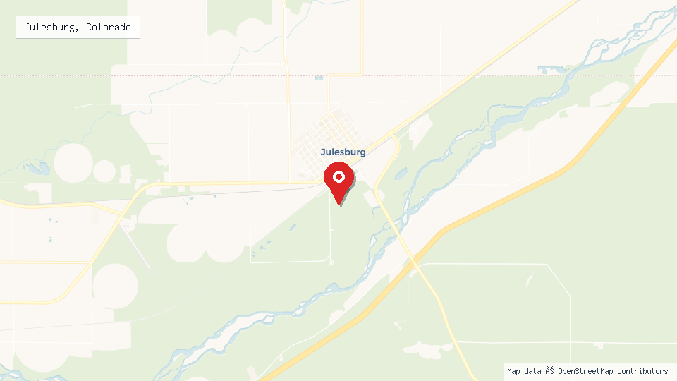 Street map of Julesburg, Colorado with location pin