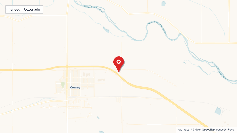 Street map of Kersey, Colorado with location pin