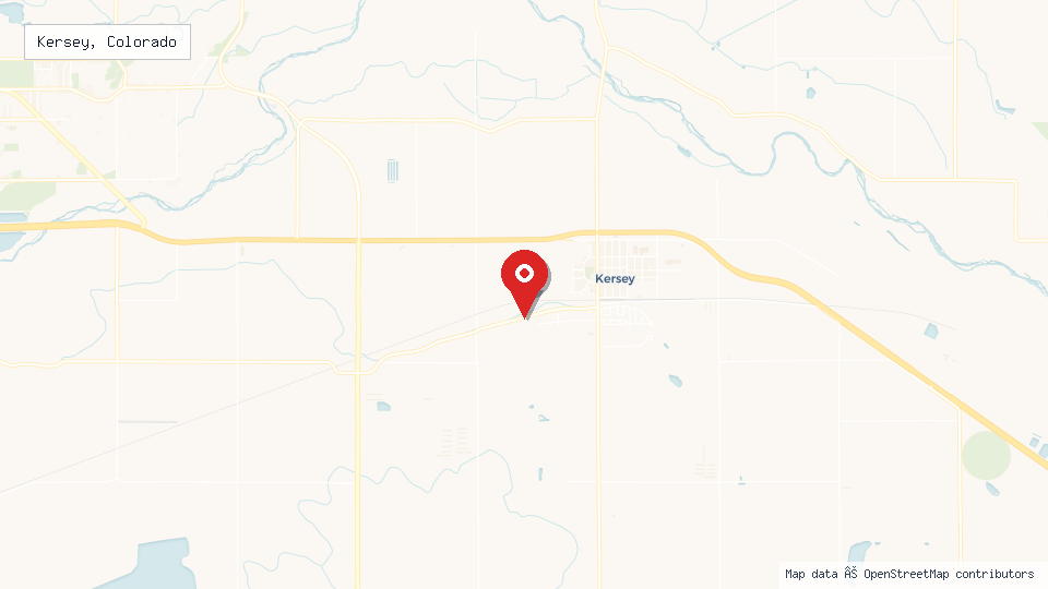 Street map of Kersey, Colorado with location pin
