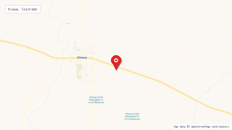 Street map of Kiowa, Colorado with location pin