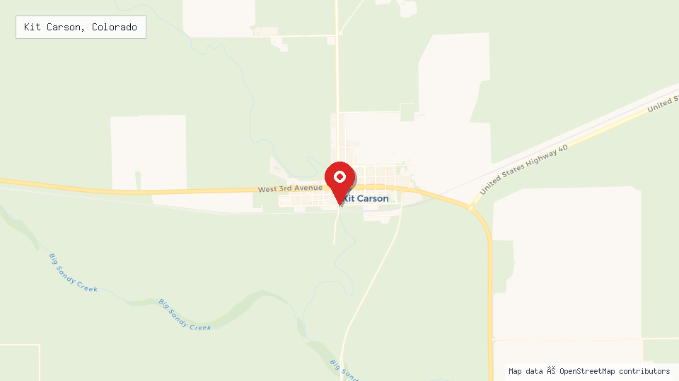 Street map of Kit Carson, Colorado with location pin