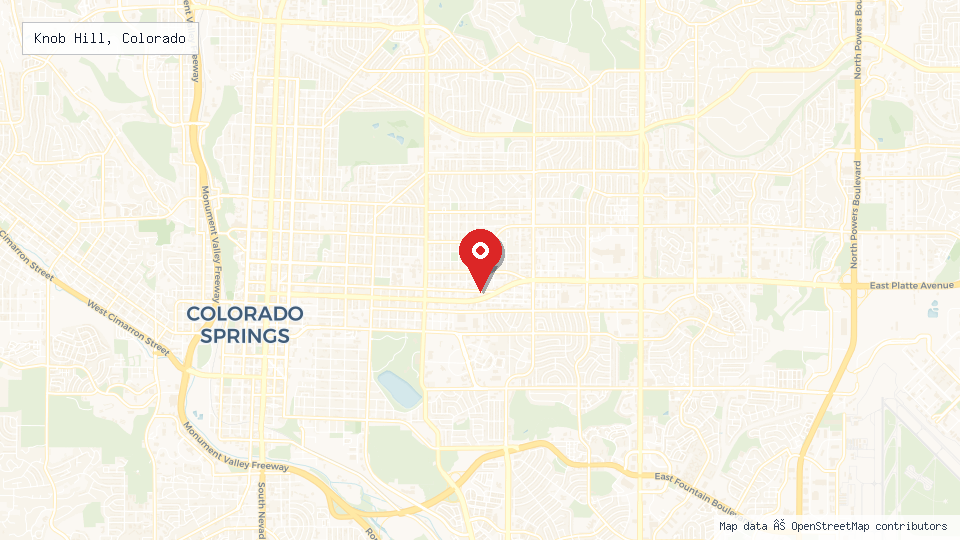 Street map of Knob Hill, Colorado with location pin