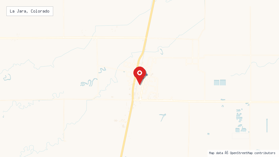 Street map of La Jara, Colorado with location pin