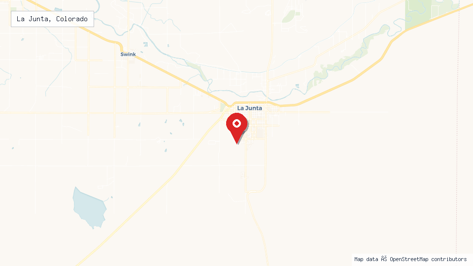 Street map of La Junta, Colorado with location pin