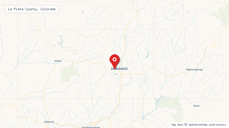 Street map of La Plata County, Colorado with location pin