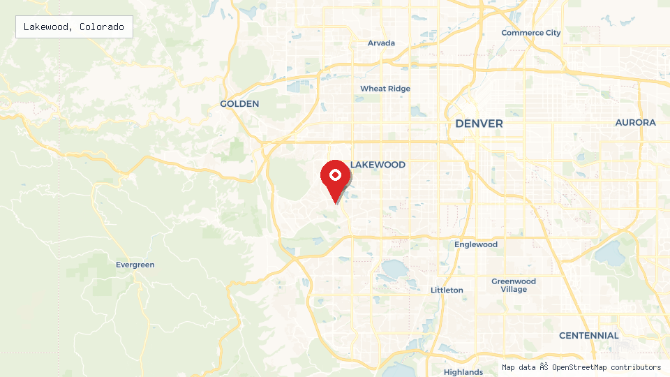 Street map of Lakewood, Colorado with location pin