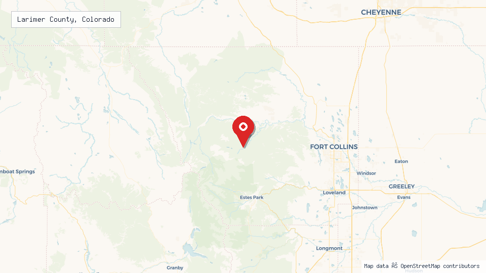 Street map of Larimer County, Colorado with location pin