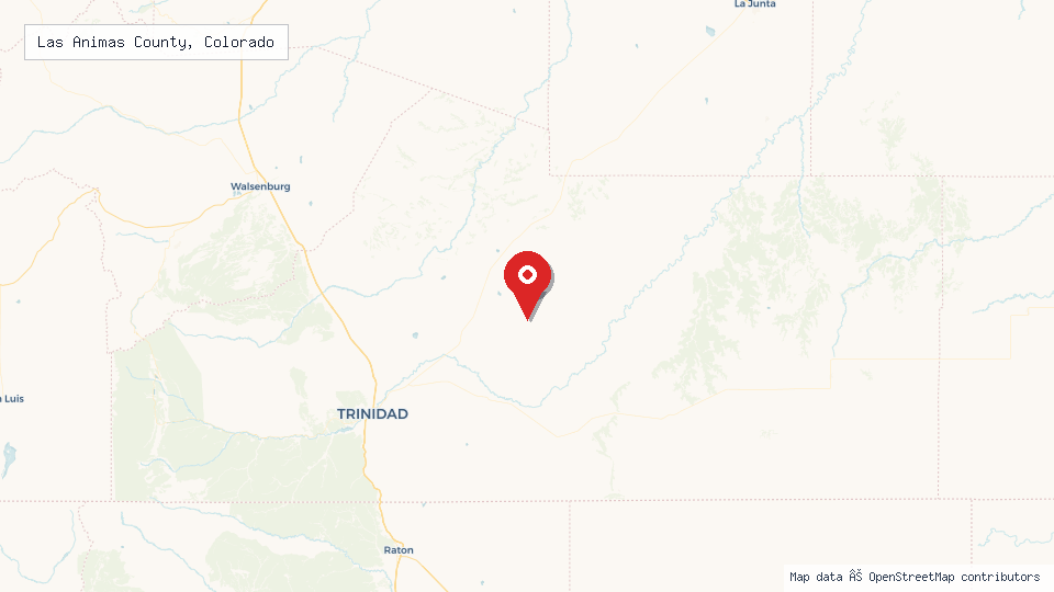 Street map of Las Animas County, Colorado with location pin