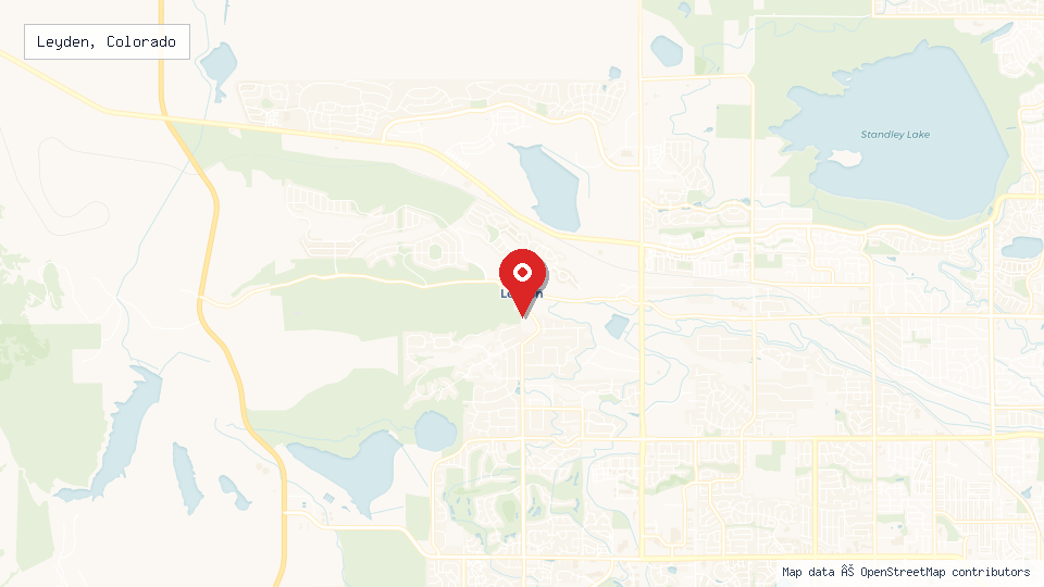 Street map of Leyden, Colorado with location pin