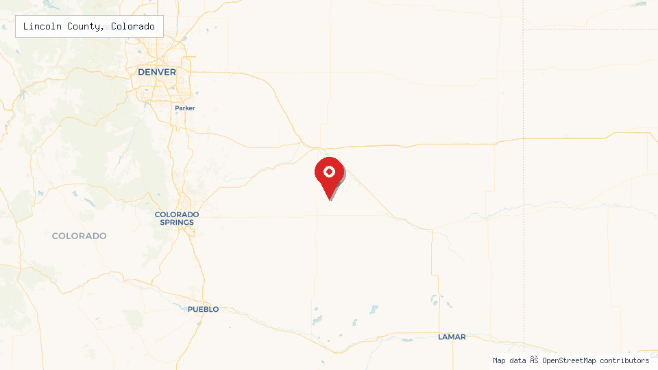 Street map of Lincoln County, Colorado with location pin