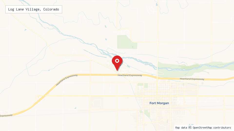 Street map of Log Lane Village, Colorado with location pin