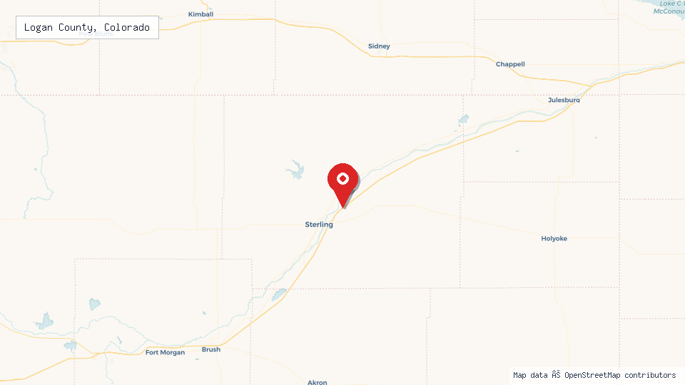 Street map of Logan County, Colorado with location pin