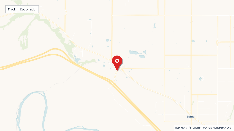 Street map of Mack, Colorado with location pin