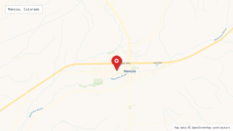 Street map of Mancos, Colorado with location pin
