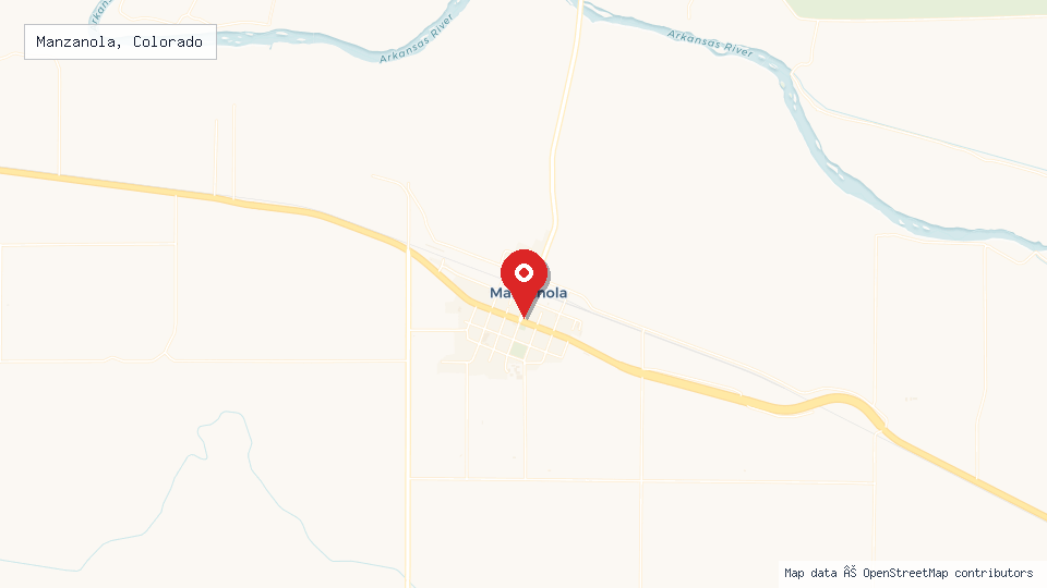 Street map of Manzanola, Colorado with location pin
