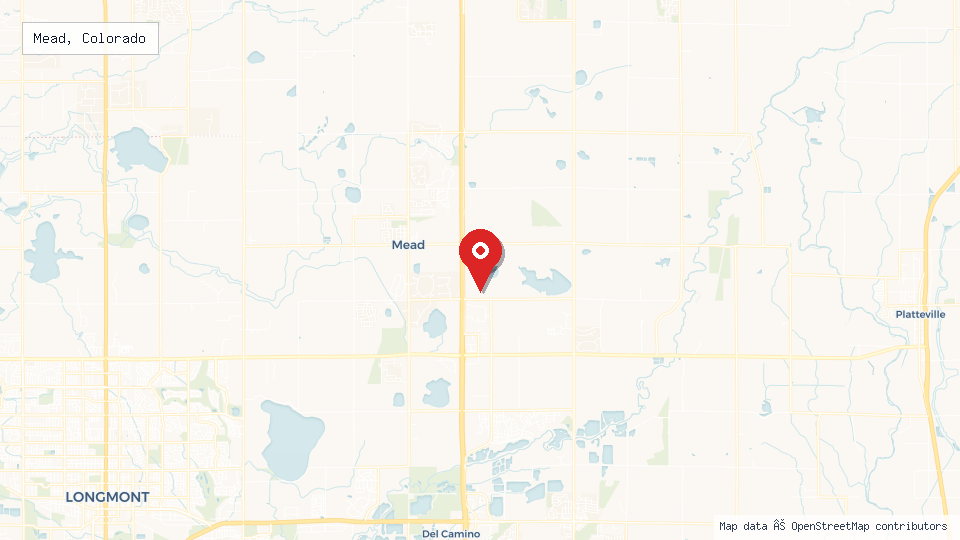 Street map of Mead, Colorado with location pin